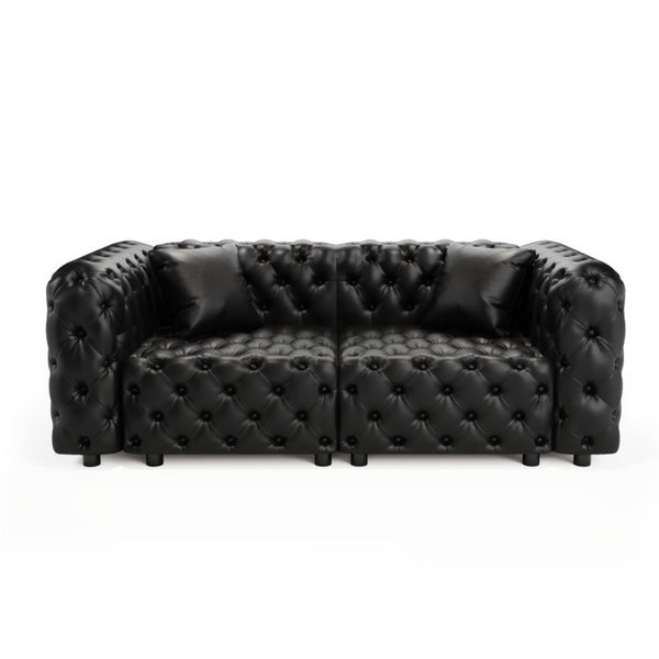 English Elm 77" Faux Leather Modular Sectional Sofa Hand Tufted Italian Style for Living Room Black W1885S00514