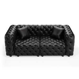 English Elm 77" Faux Leather Modular Sectional Sofa Hand Tufted Italian Style for Living Room Black W1885S00514