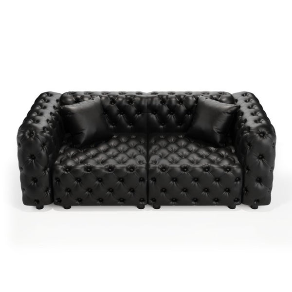 English Elm 77" Faux Leather Modular Sectional Sofa Hand Tufted Italian Style for Living Room Black W1885S00514