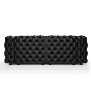 English Elm 77" Faux Leather Modular Sectional Sofa Hand Tufted Italian Style for Living Room Black W1885S00514