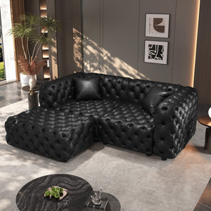 English Elm 77 Inch Faux Leather Modular Sectional Sofa with Hand Tufted Design Ottoman and Pillows W1885S00515