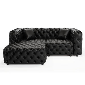English Elm 77 Inch Faux Leather Modular Sectional Sofa with Hand Tufted Design Ottoman and Pillows W1885S00515