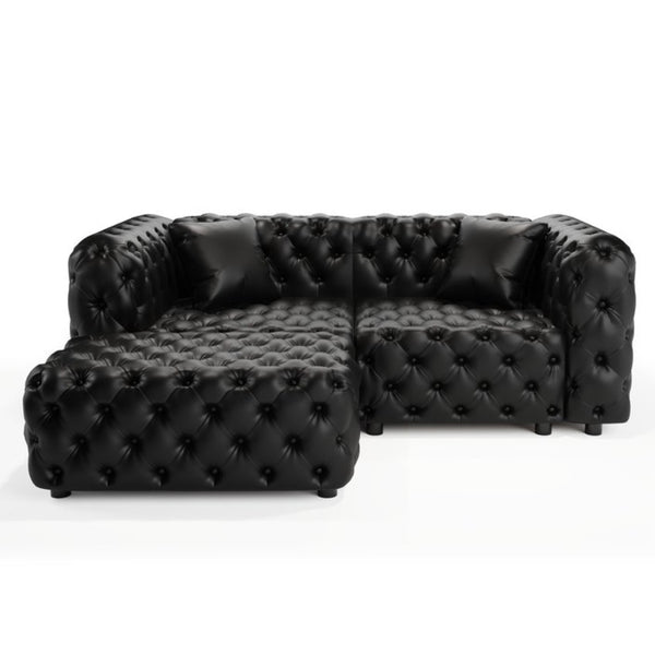 English Elm 77 Inch Faux Leather Modular Sectional Sofa with Hand Tufted Design Ottoman and Pillows W1885S00515