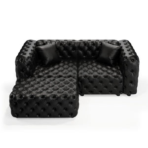 English Elm 77 Inch Faux Leather Modular Sectional Sofa with Hand Tufted Design Ottoman and Pillows W1885S00515
