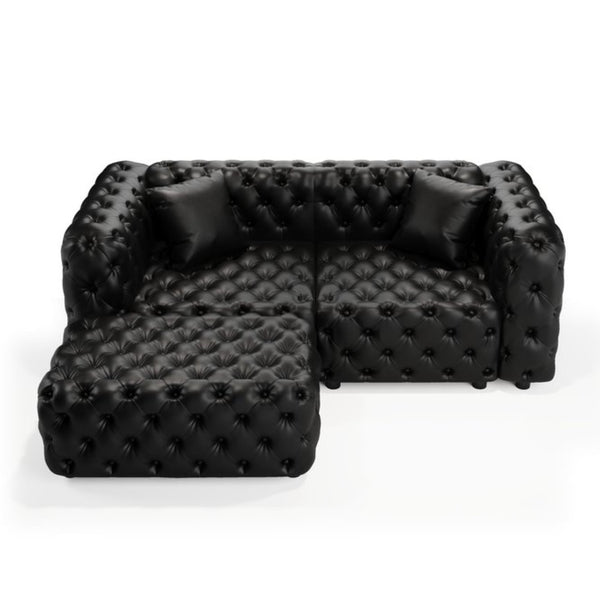 English Elm 77 Inch Faux Leather Modular Sectional Sofa with Hand Tufted Design Ottoman and Pillows W1885S00515