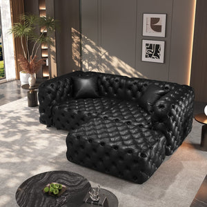 English Elm 77 Inch Faux Leather Modular Sectional Sofa with Hand Tufted Design Ottoman and Pillows W1885S00515