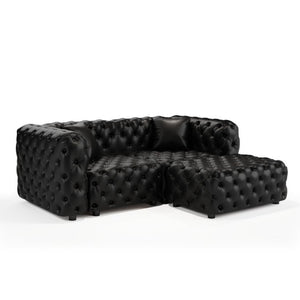 English Elm 77 Inch Faux Leather Modular Sectional Sofa with Hand Tufted Design Ottoman and Pillows W1885S00515