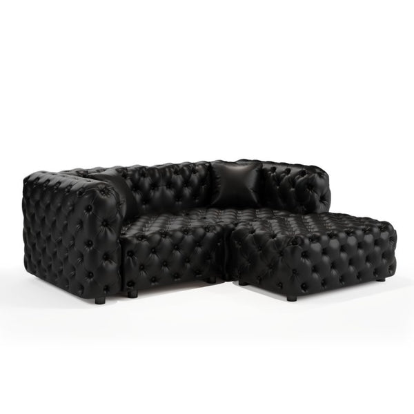 English Elm 77 Inch Faux Leather Modular Sectional Sofa with Hand Tufted Design Ottoman and Pillows W1885S00515