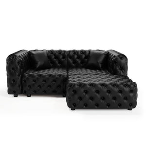 English Elm 77 Inch Faux Leather Modular Sectional Sofa with Hand Tufted Design Ottoman and Pillows W1885S00515