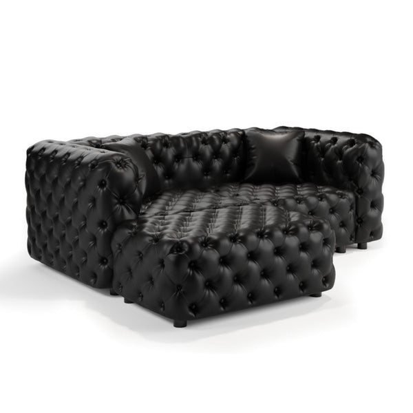 English Elm 77 Inch Faux Leather Modular Sectional Sofa with Hand Tufted Design Ottoman and Pillows W1885S00515