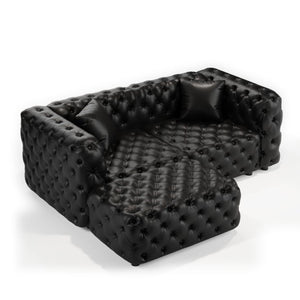 English Elm 77 Inch Faux Leather Modular Sectional Sofa with Hand Tufted Design Ottoman and Pillows W1885S00515