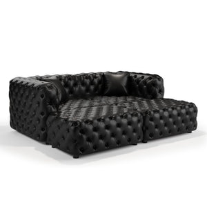 English Elm 77 Inch Modular Faux Leather Sectional Sofa Hand Tufted with Ottomans for Living Room W1885S00516