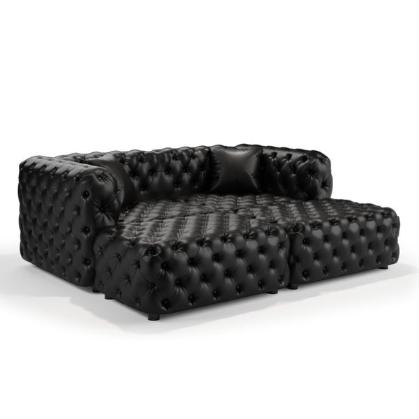English Elm 77 Inch Modular Faux Leather Sectional Sofa Hand Tufted with Ottomans for Living Room W1885S00516