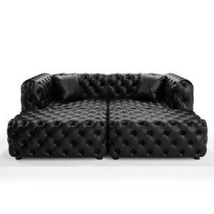 English Elm 77 Inch Modular Faux Leather Sectional Sofa Hand Tufted with Ottomans for Living Room W1885S00516