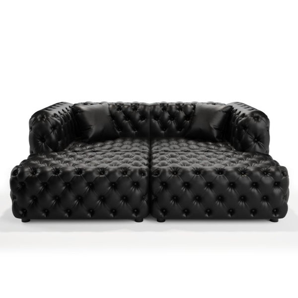 English Elm 77 Inch Modular Faux Leather Sectional Sofa Hand Tufted with Ottomans for Living Room W1885S00516