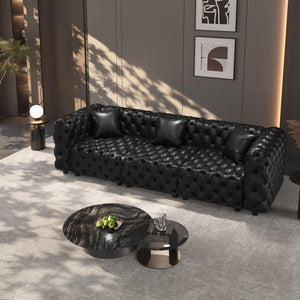 English Elm 105.7" Modular Faux Leather Sectional Sofa with Tufted Italian Style and Solid Wood Frame Black W1885S00517