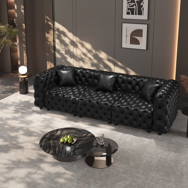 English Elm 105.7" Modular Faux Leather Sectional Sofa with Tufted Italian Style and Solid Wood Frame Black W1885S00517