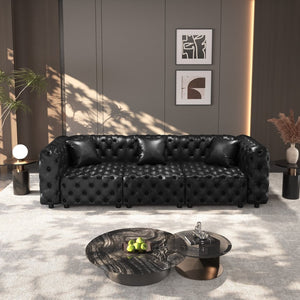 English Elm 105.7" Modular Faux Leather Sectional Sofa with Tufted Italian Style and Solid Wood Frame Black W1885S00517