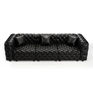 English Elm 105.7" Modular Faux Leather Sectional Sofa with Tufted Italian Style and Solid Wood Frame Black W1885S00517