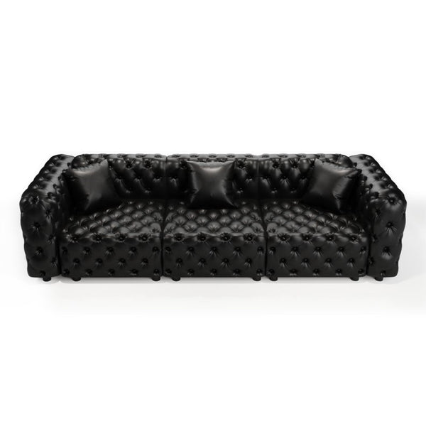 English Elm 105.7" Modular Faux Leather Sectional Sofa with Tufted Italian Style and Solid Wood Frame Black W1885S00517