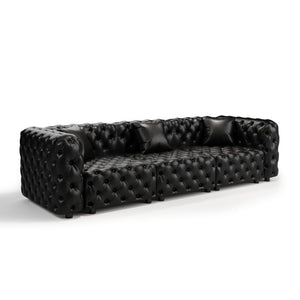 English Elm 105.7" Modular Faux Leather Sectional Sofa with Tufted Italian Style and Solid Wood Frame Black W1885S00517