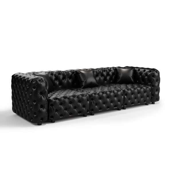 English Elm 105.7" Modular Faux Leather Sectional Sofa with Tufted Italian Style and Solid Wood Frame Black W1885S00517