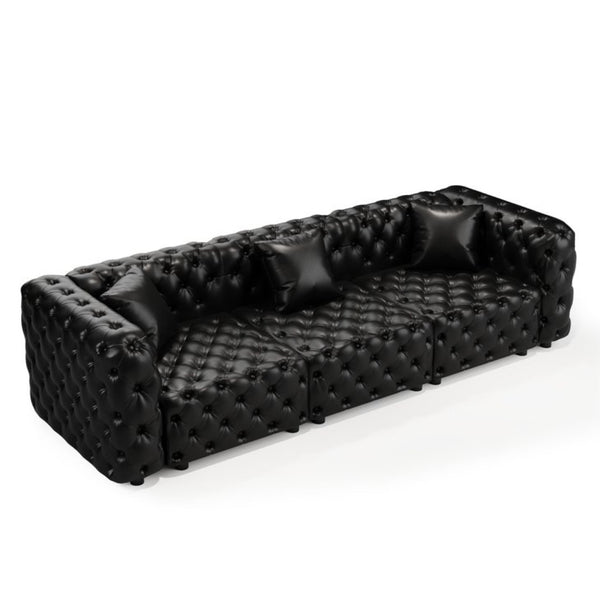 English Elm 105.7" Modular Faux Leather Sectional Sofa with Tufted Italian Style and Solid Wood Frame Black W1885S00517