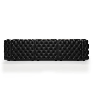 English Elm 105.7" Modular Faux Leather Sectional Sofa with Tufted Italian Style and Solid Wood Frame Black W1885S00517