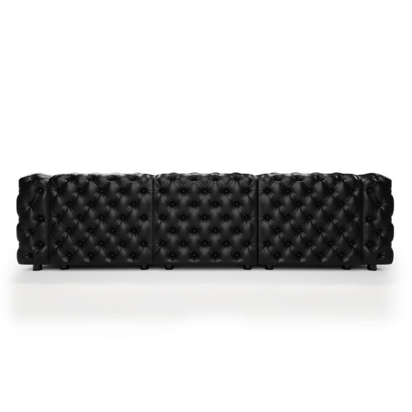 English Elm 105.7" Modular Faux Leather Sectional Sofa with Tufted Italian Style and Solid Wood Frame Black W1885S00517