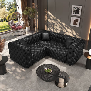 English Elm 75.1" Faux Leather Modular Sectional Sofa with Hand Tufted Cushions for Living Room Black W1885S00518
