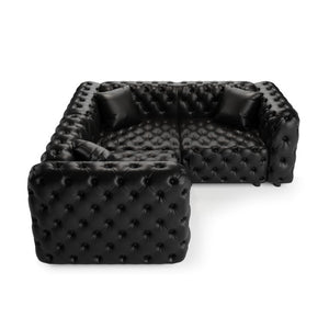English Elm 75.1" Faux Leather Modular Sectional Sofa with Hand Tufted Cushions for Living Room Black W1885S00518