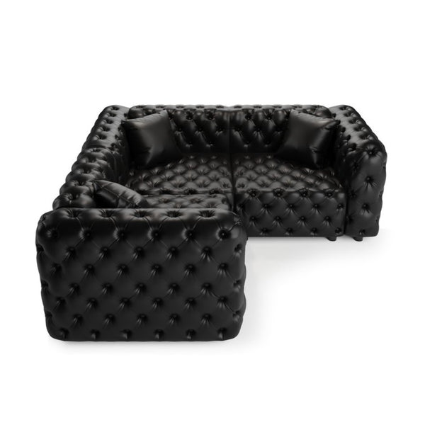 English Elm 75.1" Faux Leather Modular Sectional Sofa with Hand Tufted Cushions for Living Room Black W1885S00518