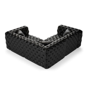English Elm 75.1" Faux Leather Modular Sectional Sofa with Hand Tufted Cushions for Living Room Black W1885S00518