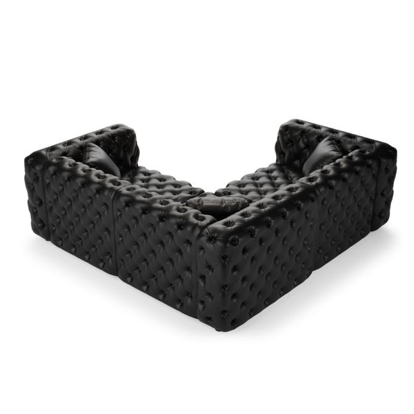 English Elm 75.1" Faux Leather Modular Sectional Sofa with Hand Tufted Cushions for Living Room Black W1885S00518