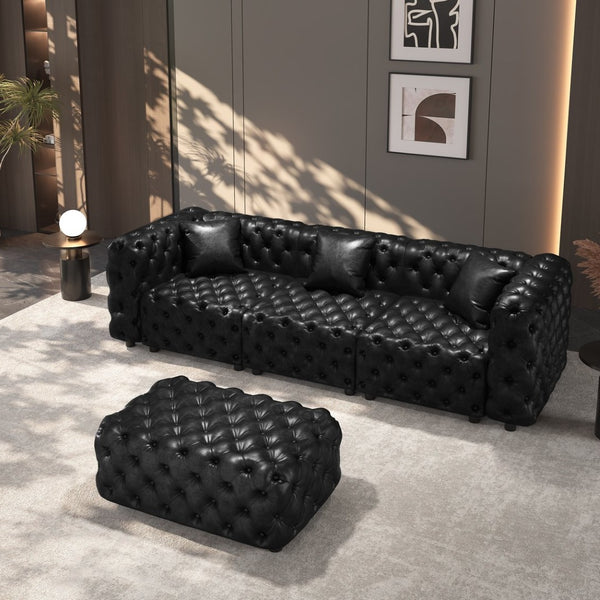 English Elm 105.7" Modular Faux Leather Sectional Sofa with Tufted Italian Style and Solid Wood Frame W1885S00519