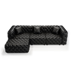 English Elm 105.7" Modular Faux Leather Sectional Sofa with Tufted Italian Style and Solid Wood Frame W1885S00519