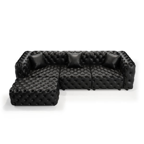 English Elm 105.7" Modular Faux Leather Sectional Sofa with Tufted Italian Style and Solid Wood Frame W1885S00519