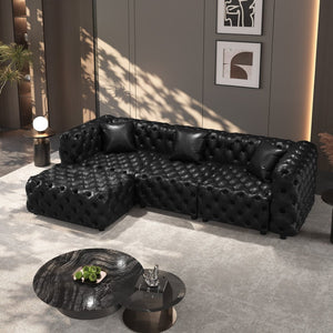 English Elm 105.7" Modular Faux Leather Sectional Sofa with Tufted Italian Style and Solid Wood Frame W1885S00519
