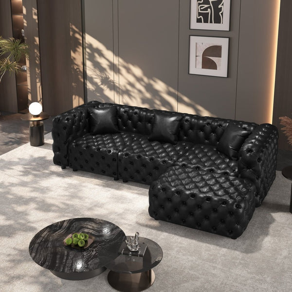 English Elm 105.7" Modular Faux Leather Sectional Sofa with Tufted Italian Style and Solid Wood Frame W1885S00519