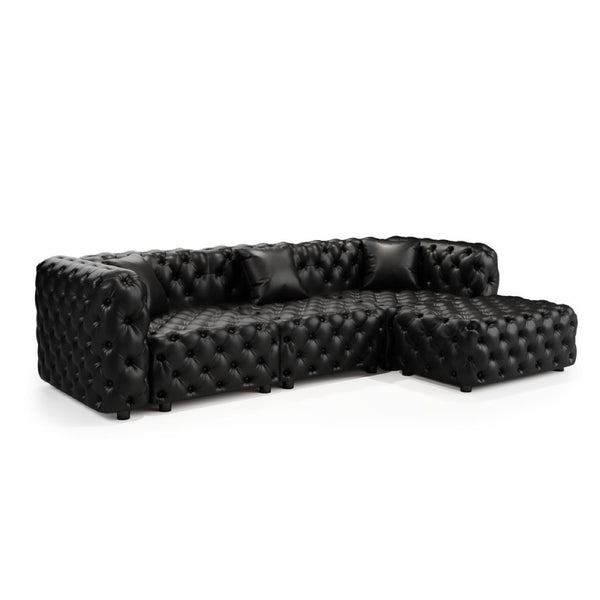 English Elm 105.7" Modular Faux Leather Sectional Sofa with Tufted Italian Style and Solid Wood Frame W1885S00519