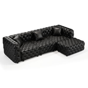 English Elm 105.7" Modular Faux Leather Sectional Sofa with Tufted Italian Style and Solid Wood Frame W1885S00519