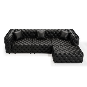 English Elm 105.7" Modular Faux Leather Sectional Sofa with Tufted Italian Style and Solid Wood Frame W1885S00519