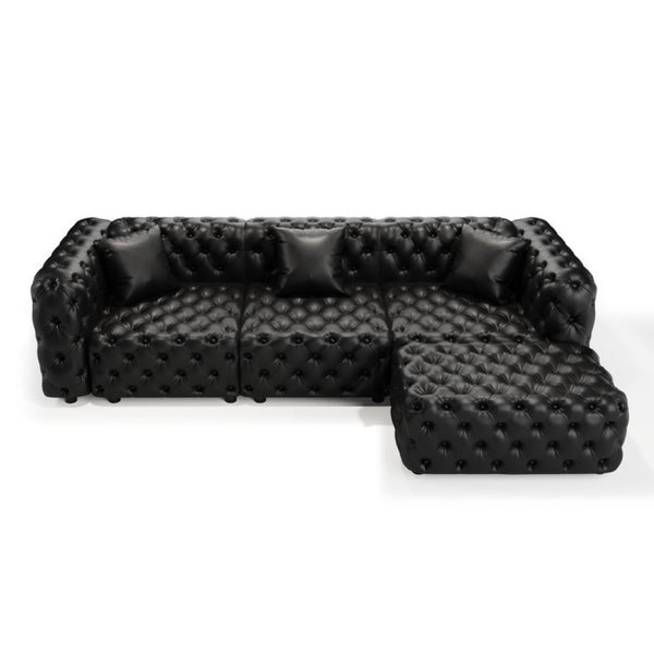 English Elm 105.7" Modular Faux Leather Sectional Sofa with Tufted Italian Style and Solid Wood Frame W1885S00519