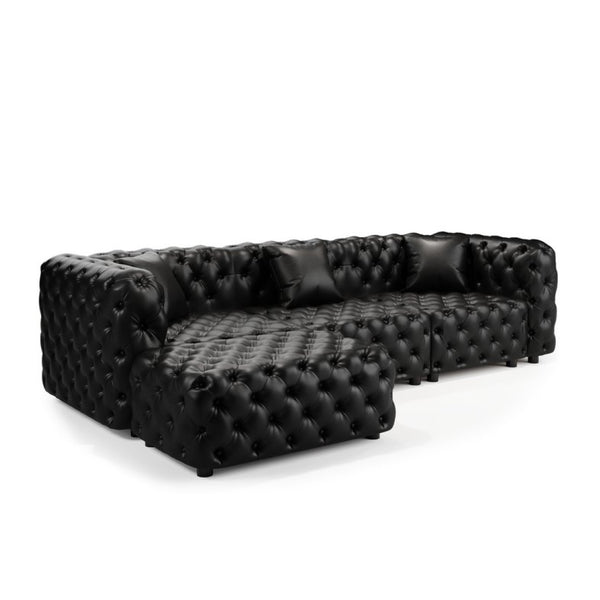 English Elm 105.7" Modular Faux Leather Sectional Sofa with Tufted Italian Style and Solid Wood Frame W1885S00519