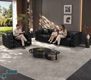 English Elm Modern Button Tufted Faux Leather Modular Sectional Sofa with 26 Configurable Layouts Black W1885S00520