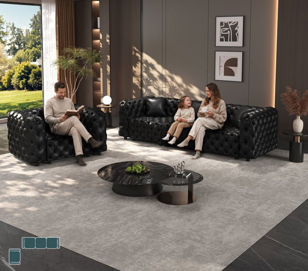 English Elm Modern Button Tufted Faux Leather Modular Sectional Sofa with 26 Configurable Layouts Black W1885S00520