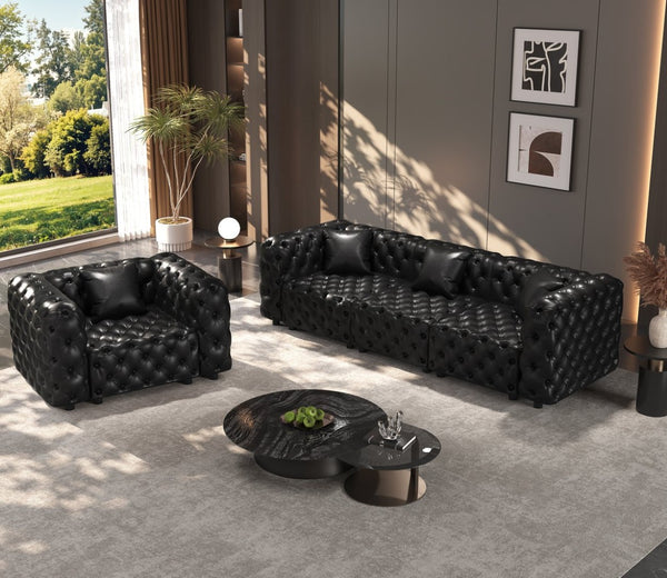 English Elm Modern Button Tufted Faux Leather Modular Sectional Sofa with 26 Configurable Layouts Black W1885S00520