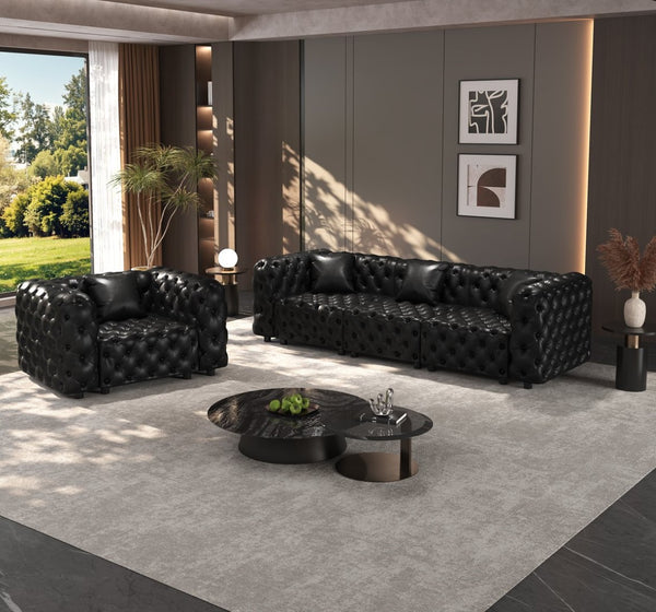English Elm Modern Button Tufted Faux Leather Modular Sectional Sofa with 26 Configurable Layouts Black W1885S00520