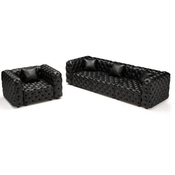 English Elm Modern Button Tufted Faux Leather Modular Sectional Sofa with 26 Configurable Layouts Black W1885S00520