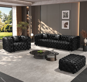 English Elm Modern Faux Leather Modular Sectional Sofa with Italian Tufting Ottoman Living Room Black W1885S00521